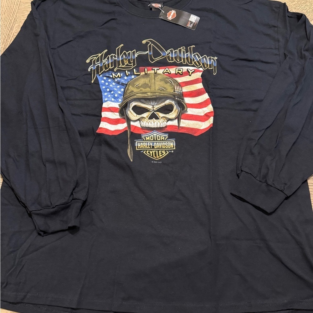 Harley-Davidson Military - Men's Patriotic Skull Graphic Long-Sleeve Tee  3X